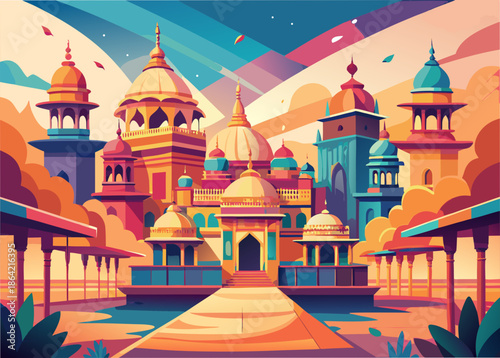 Vibrant palace in sunset