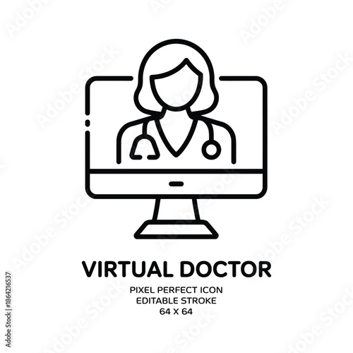 Virtual doctor icon on computer screen for healthcare apps
