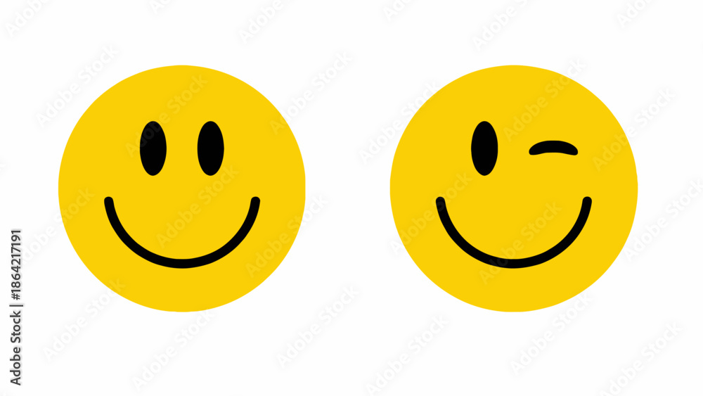 Fototapeta premium Two smiley faces, one winking, conveying happiness and positive emotions