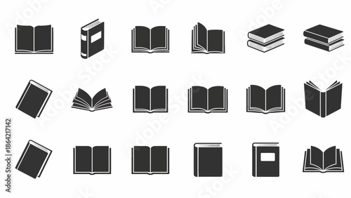 Versatile Collection of Modern Book Icons Simple Black and White Vector Illustrations for Education, Learning, Library, and Knowledge Concepts - A Comprehensive Set for Design Projects