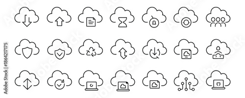 Cloud computing icons for secure data storage and management