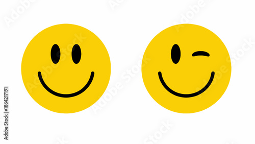 Two smiley faces, one winking, conveying happiness and positive emotions