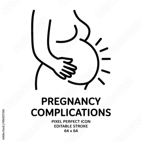 Pregnant woman with complications icon, pregnancy issues symbol