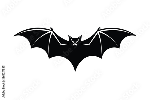 Scary flying bat silhouette vector icon. Spooky halloween vampire animal with spread wings isolated on white.