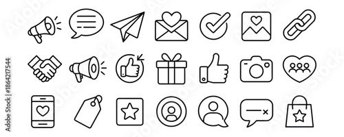 Set of modern social media and e-commerce icons for business and marketing
