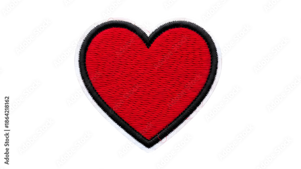 Fototapeta premium Vibrant red heart patch with black and white border on black background
