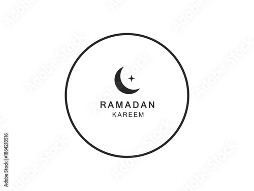 Elegant Ramadan Kareem Logo with Crescent Moon and Star on White