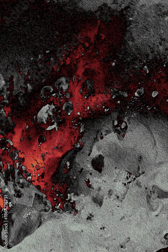 Dramatic abstract illustration stylized as oil paint in dark gray and black tones with red accents. Textured background for posters, album covers, cinematic design, expressive visual projects.