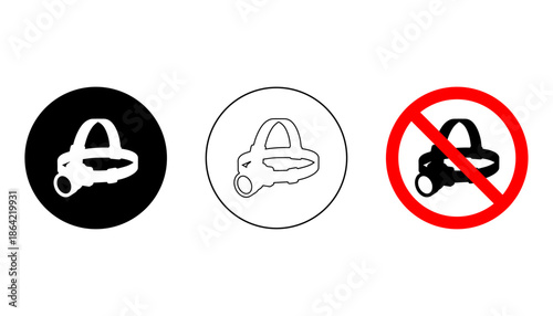 Safety Helmet Icon Set Filled, Outline and No-Use Warning