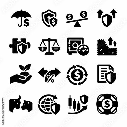 Financial security and risk management icons collection
