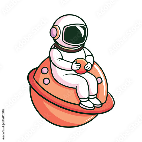 Astronaut Character Sitting On A Spaceship Illustration Vector 