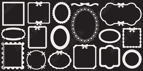Collection of ornamental frames and borders with bows, perfect for decorative purposes and embellishments