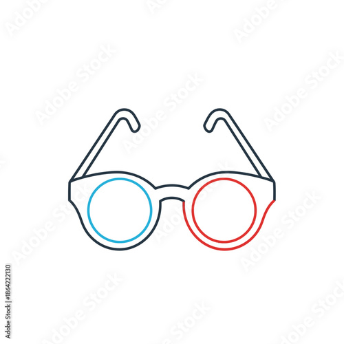3D Glasses Icon, Red Blue Lens, Retro Style Eyewear, Simple Vector Graphic