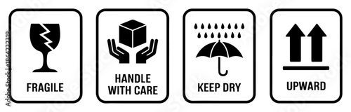 fragile package handling icon set