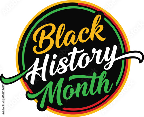 Commemorating black history month with a vibrant logo featuring pan-african colors and script typography