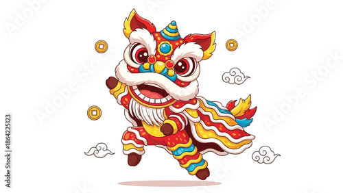 Chinese New Year lion dance colorful mascot.