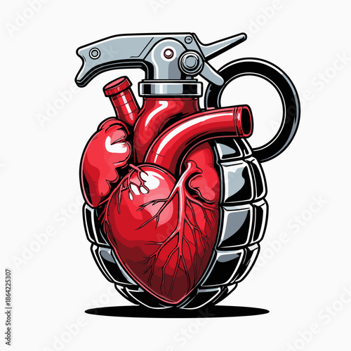 illustration of a grenade having a human heart