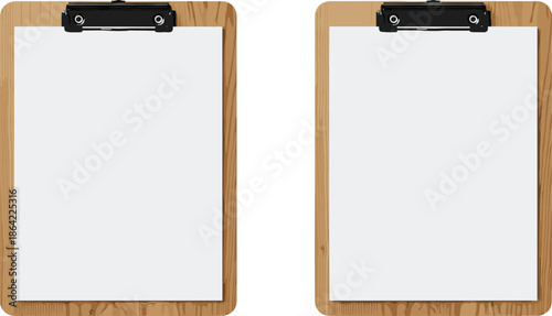 Wooden clipboard vector illustration, blank paper clipart, office supply design, writing tool icon, stationery mockup, educational concept art