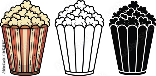 Popcorn silhouette & Outline and illustration set isolated on transparent background