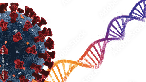 Virus and DNA vector illustration, COVID-19 particle clipart, genetic structure design, molecular biology icon, virology concept art