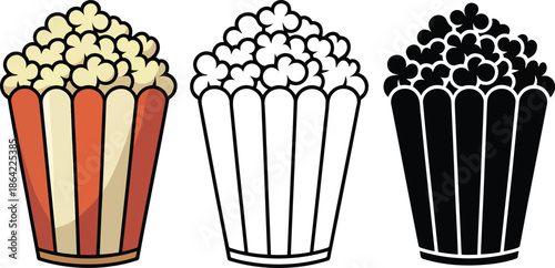 Popcorn silhouette & Outline and illustration set isolated on transparent background