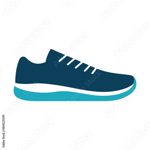 A simple flat design illustration of a single blue running shoe