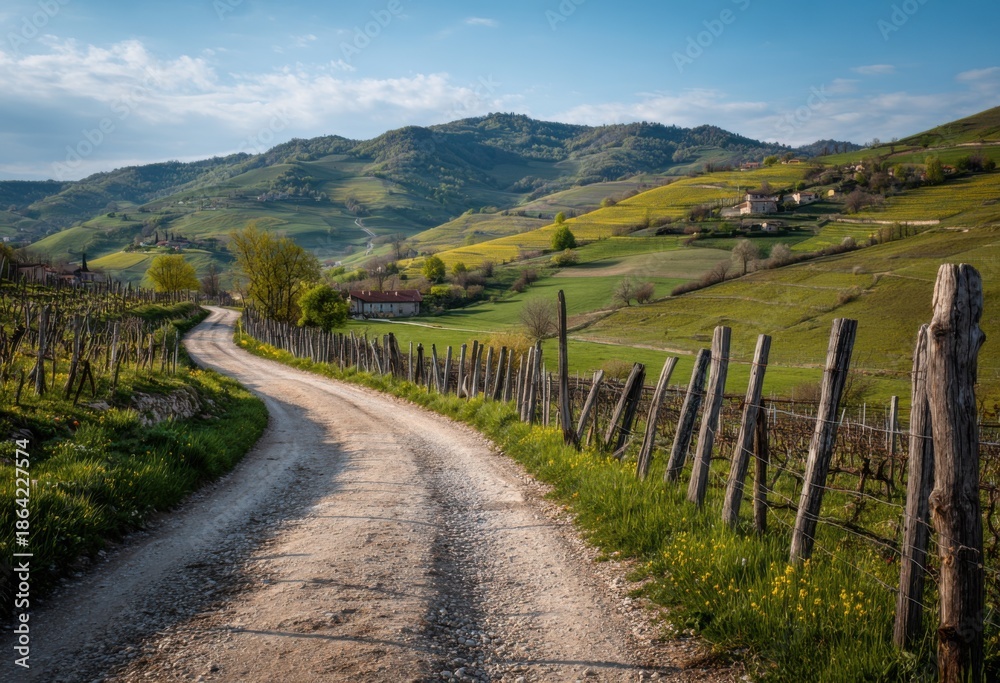 Fototapeta premium Winding country road through a hillside landscape