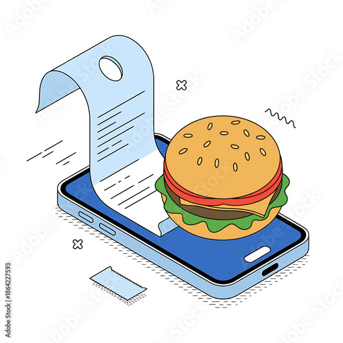 Online food ordering and delivery service with a digital receipt on a smartphone screen