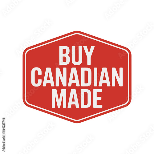 Buy Canadian Made logo sign in red hexagon isolated on transparent background