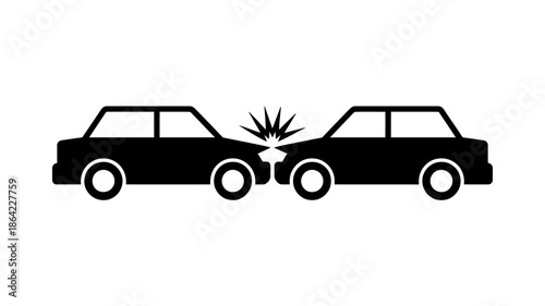 Black car accident head-on collision icon silhouette, isolated on transparent background