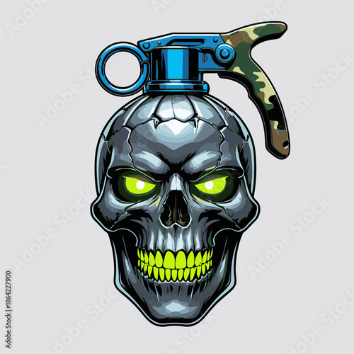 illustration of a grenade in the shape of a human skull