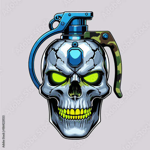 illustration of a grenade in the shape of a human skull