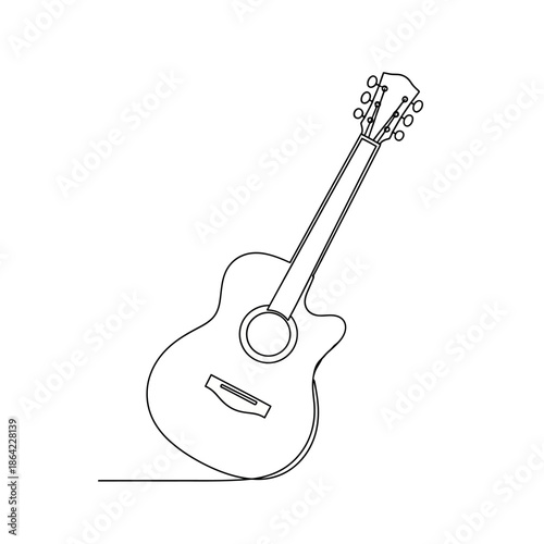 Acoustic Guitar Continuous Line Drawing, Minimalist Musical Instrument Icon