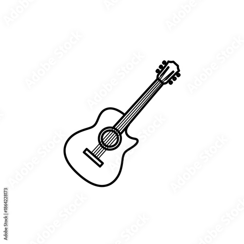 Acoustic Guitar Icon - Simple Line Drawing, Music Instrument Vector
