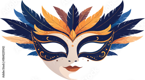 Masquerade mask with feathers for carnival celebration
