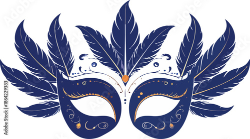 Ornate blue masquerade mask with feathers