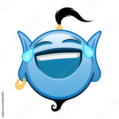 Blue genie cartoon emoji face with tears of joy