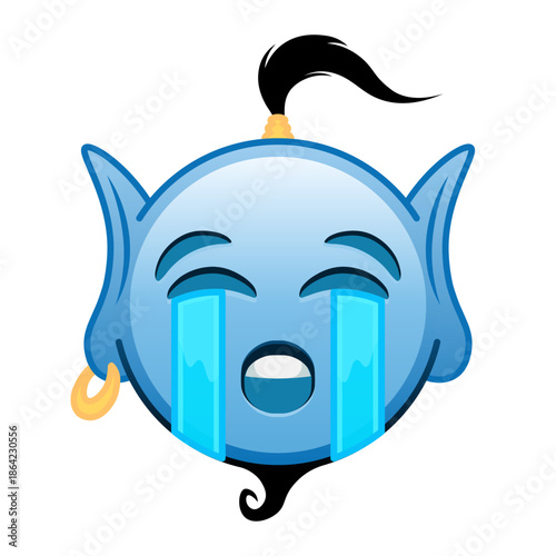 Blue genie cartoon emoji with crying loudly face