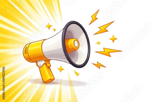Yellow Megaphone Announcement Icon Illustration with Sound Effects