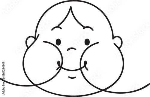 Cute baby face with rosy cheeks and smiling expression