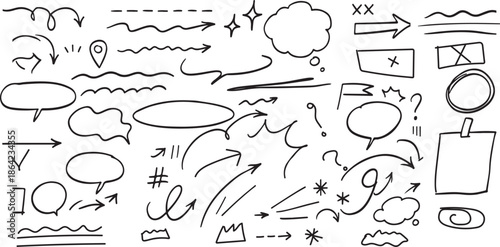 A collection of various hand drawn doodle arrows and shapes for presentations