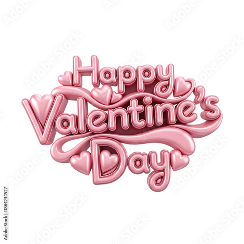 Pink happy valentines day text with heart and swirls on transparent background
