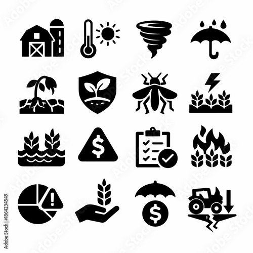 Weather impact on farming: symbols of agriculture and climate challenges