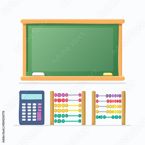 Classroom Essentials - Blackboard, Calculator, and Abacus for Learning.