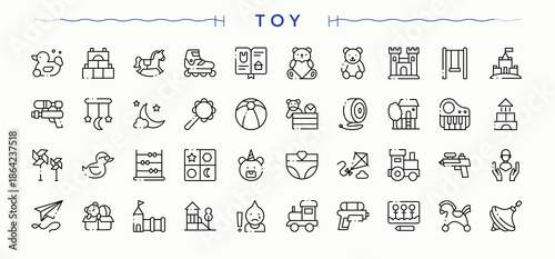 Toys linear icon collection. Game icon set. Modern thin line style icons. Pack of toy, play, ball, childhood, game and more. Vector artwork and illustration.
