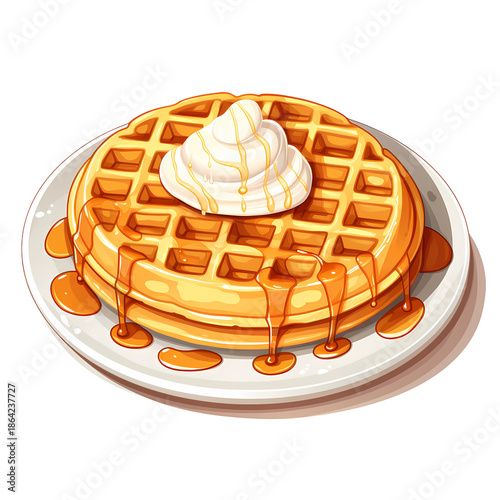 Cartoon Waffle on White Plate Illustration