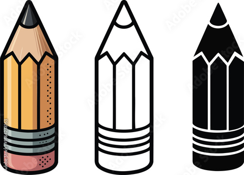 Sharpened pencil silhouette & Outline and illustration set isolated on transparent background