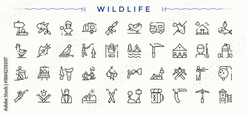Wildlife linear icon set. Animal icon set. Vector icons collection. Related to animals, animal, life and more. Vector artwork and illustration.