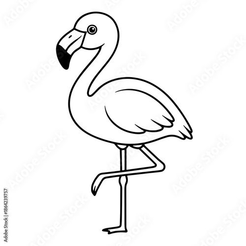 Cute Flamingo Outline Tropical Bird, Summer Fun, and Coloring Page Design