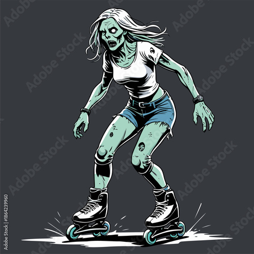 illustration of a zombie playing roller skates